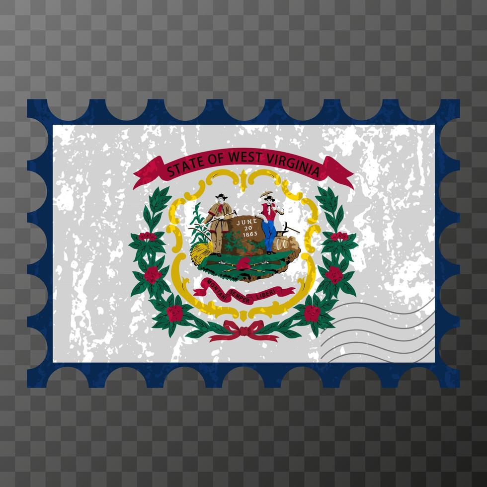 port postzegel met west Virginia staat grunge vlag. vector illustratie.