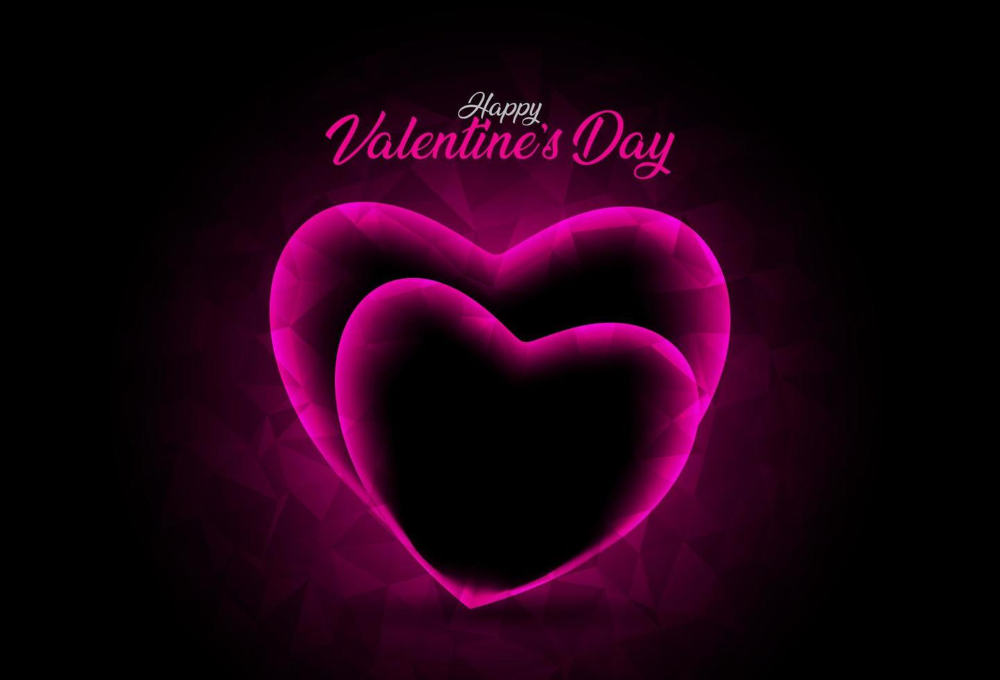 Valentijnsdag kaart zwart en donker nacht achtergrond met roze hart vorm vector