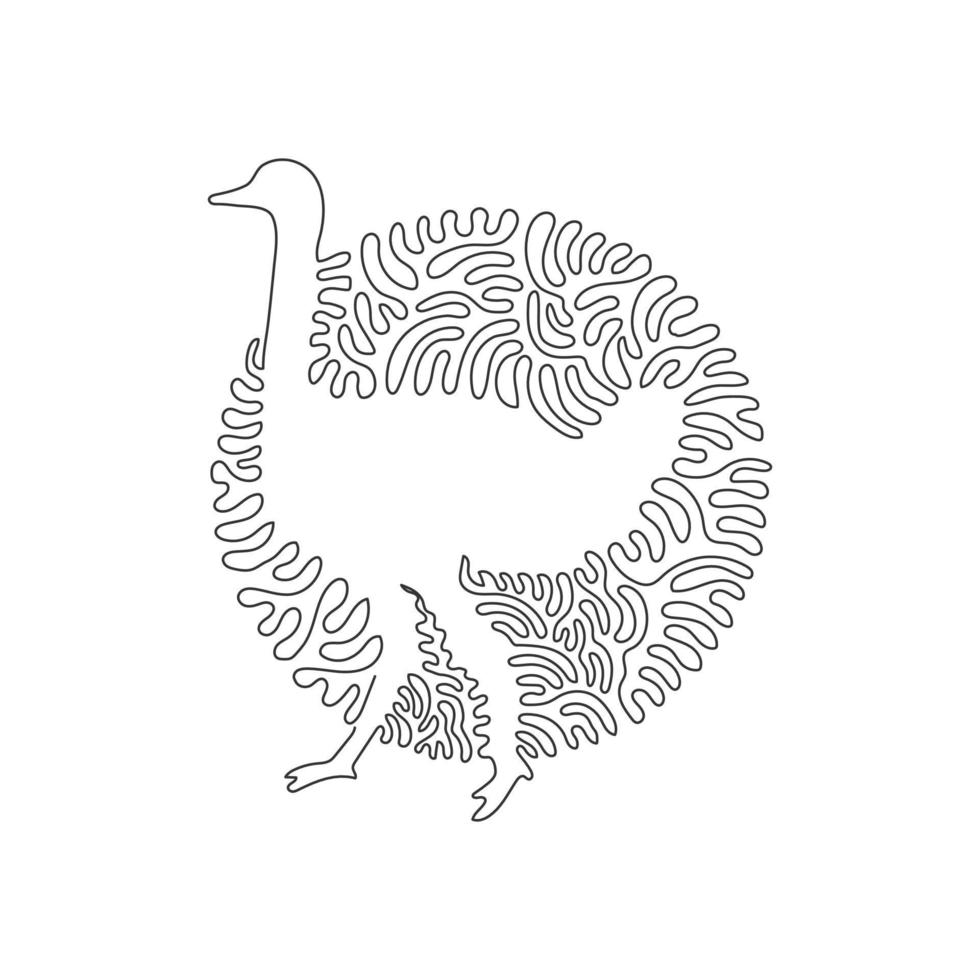 doorlopend kromme een lijn tekening van staand struisvogel abstract kunst in cirkel. single lijn bewerkbare beroerte vector illustratie van struisvogel elegant groot vogelstand voor logo, muur decor, boho afdrukbare kunst