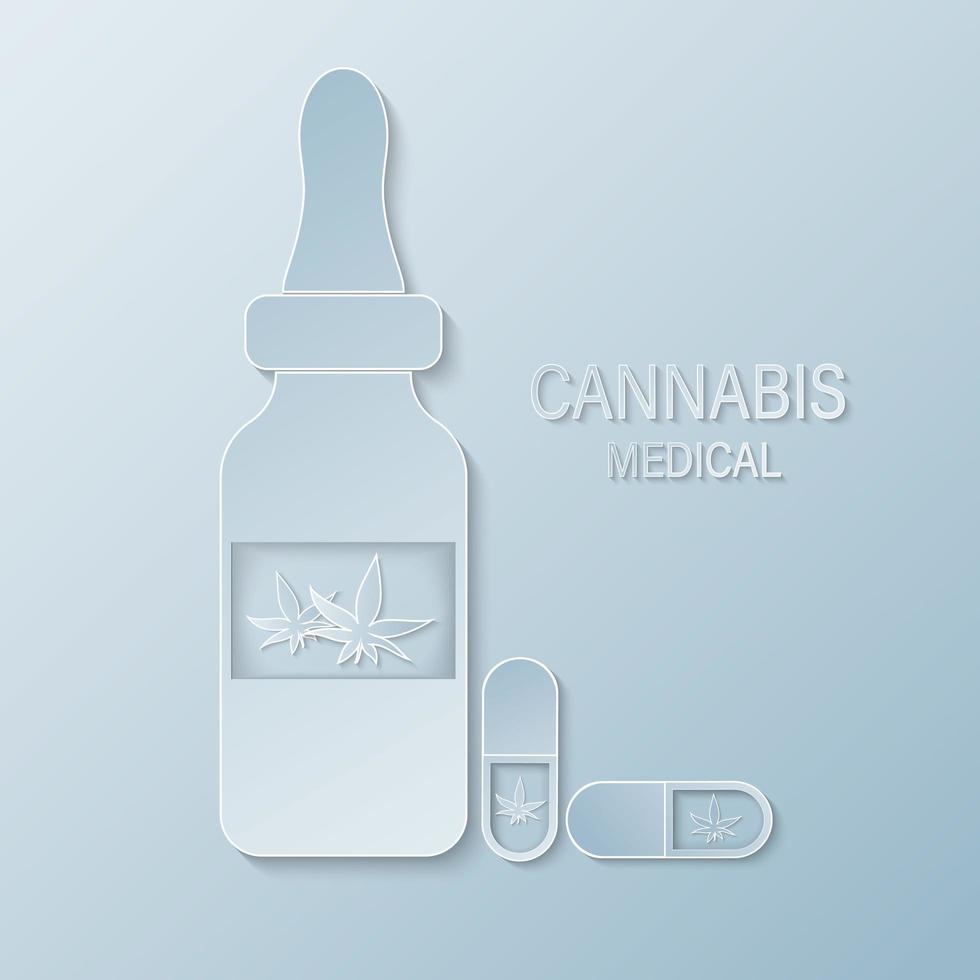 papier gesneden medische fles met cannabisblad vector