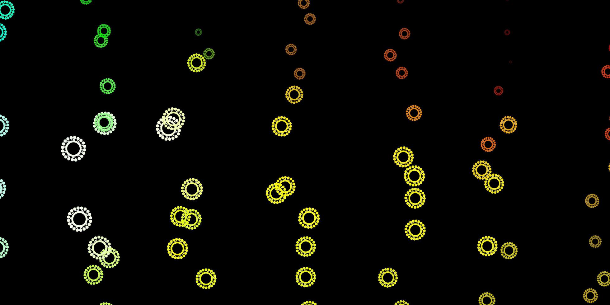 donkergroene, gele vector achtergrond met covid-19 symbolen.
