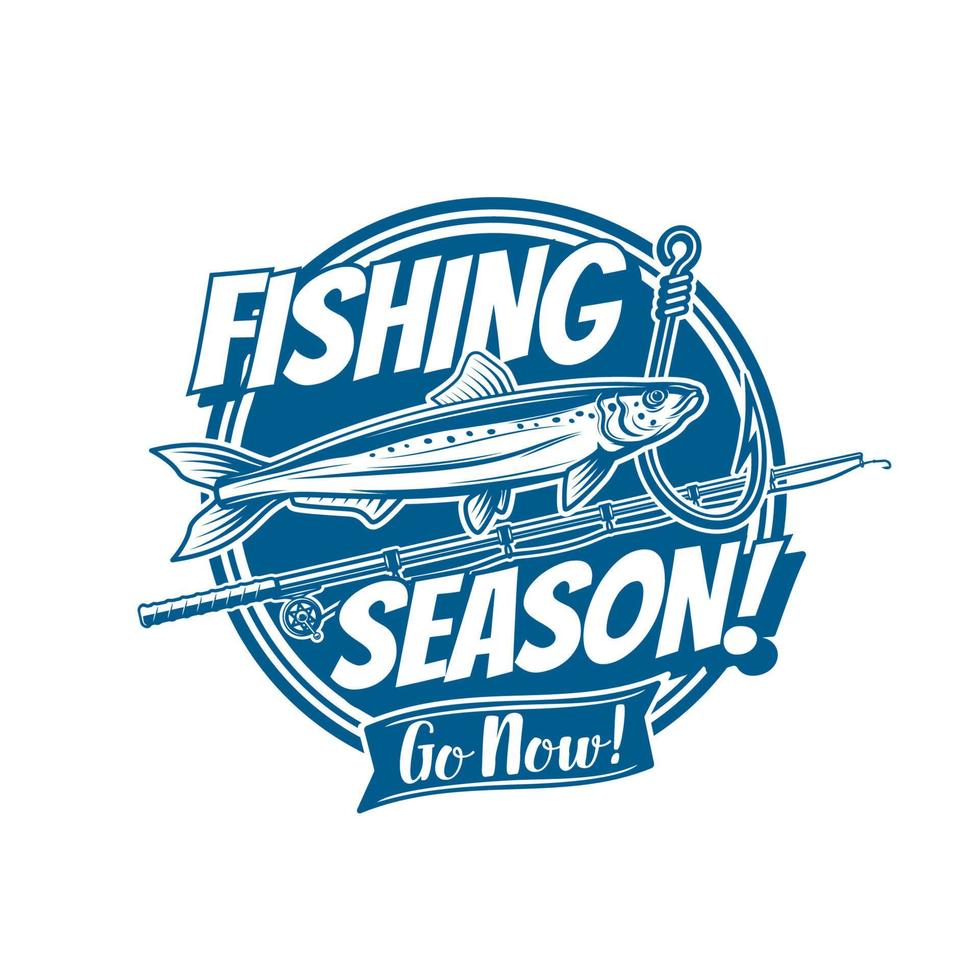 visvangst seizoen icoon met sprot vis, hengel en haak vector