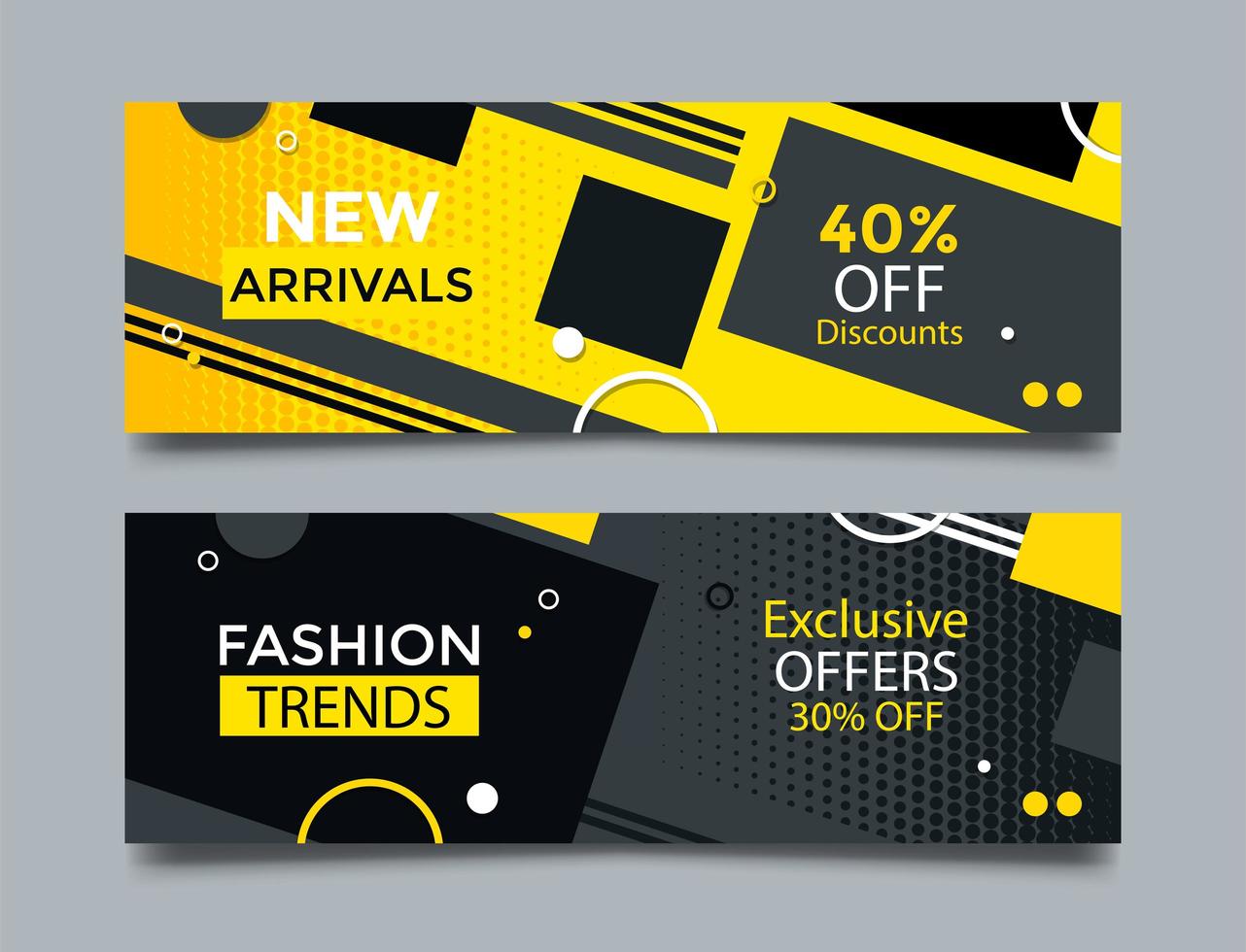 mode verkoop promotie banner. zwarte en gele achtergrond. vector