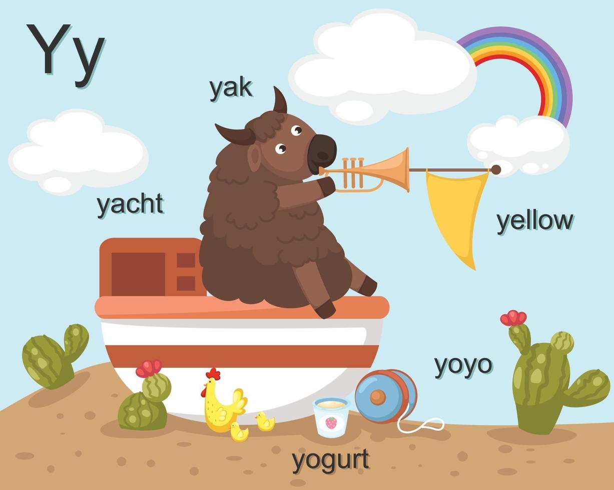 alfabet y brief, yak, jacht, yoghurt, jojo, geel vector