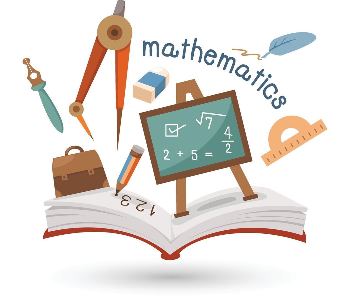 open boek en iconen van wiskunde. concept van onderwijs vector