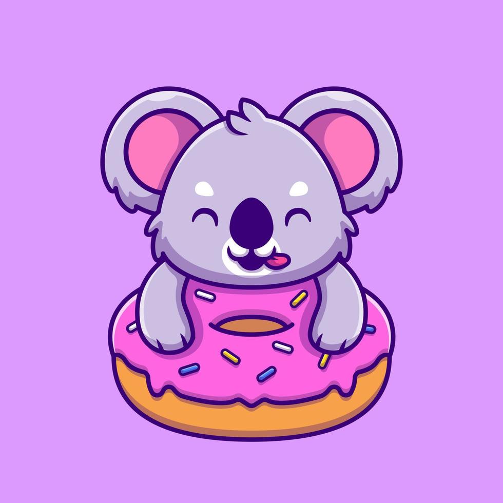 schattig koala aan het eten donut tekenfilm vector icoon illustratie. dier voedsel icoon concept geïsoleerd premie vector. vlak tekenfilm stijl