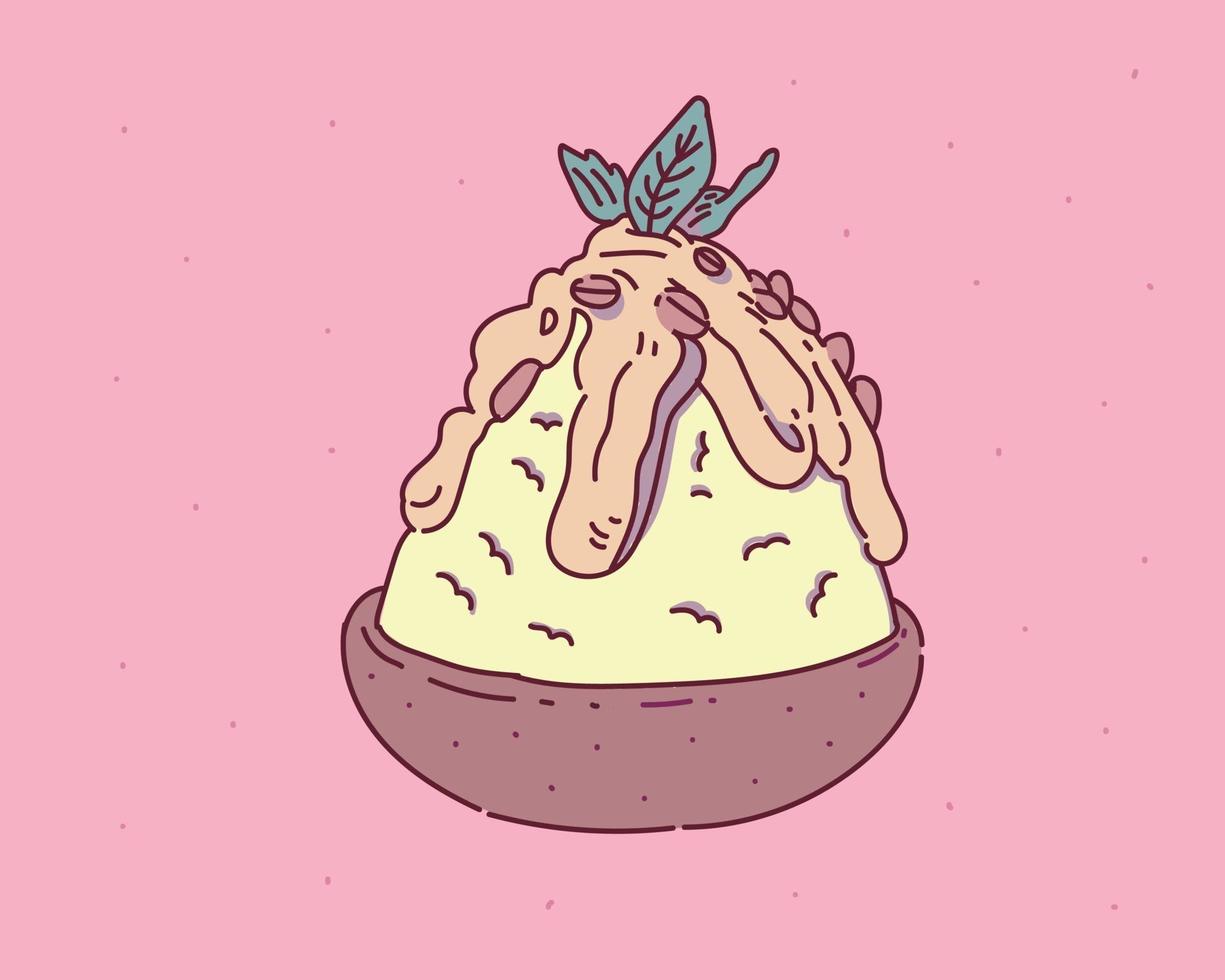 bingsu besprenkeld met noten hand stijl vectorillustratie vector