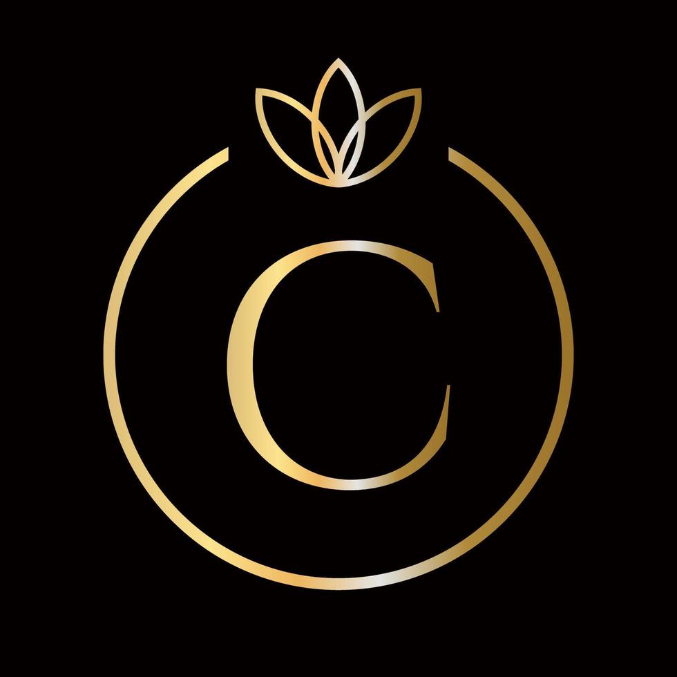 eerste c brief luxe, schoonheid, ornament monogram logo voor bruiloft, mode, sieraden, boetiek, bloemen en botanisch sjabloon vector