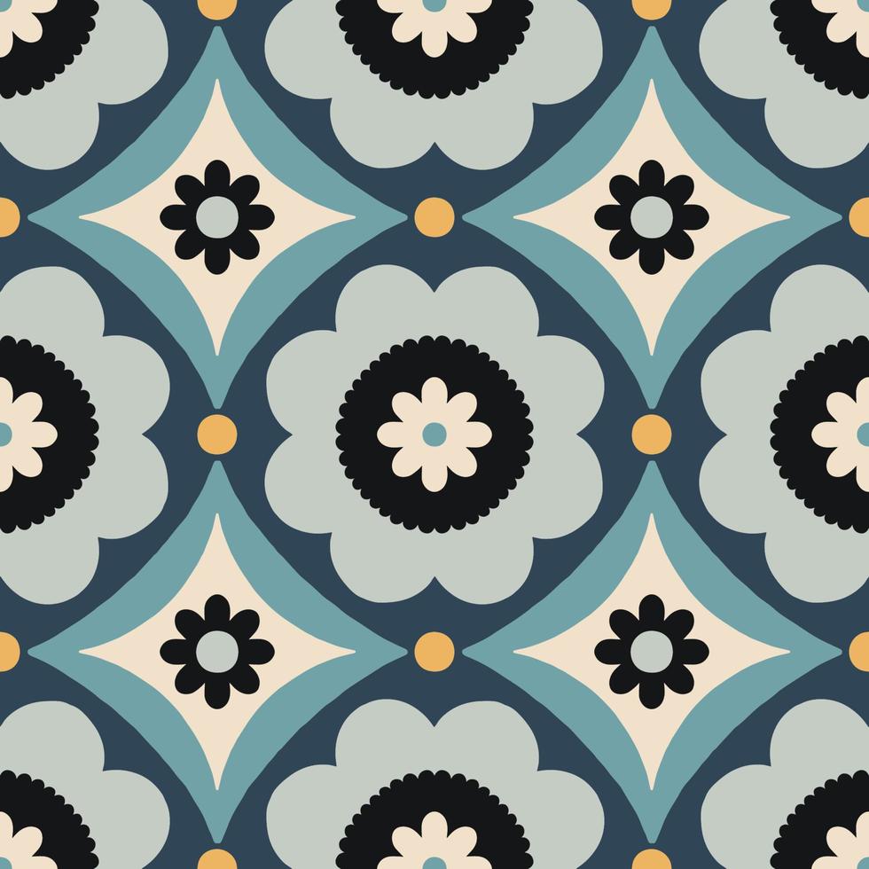 mooi abstract patroon met bloemen tegels. vector naadloos structuur met symmetrisch ontwerp. achtergrond in retro stoutmoedig stijl