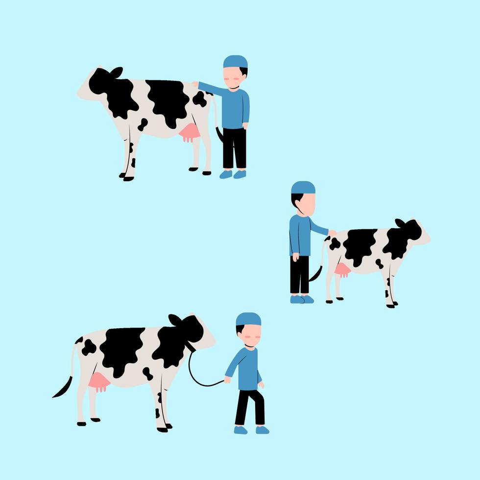 moslim jongen met koe illustratie vector