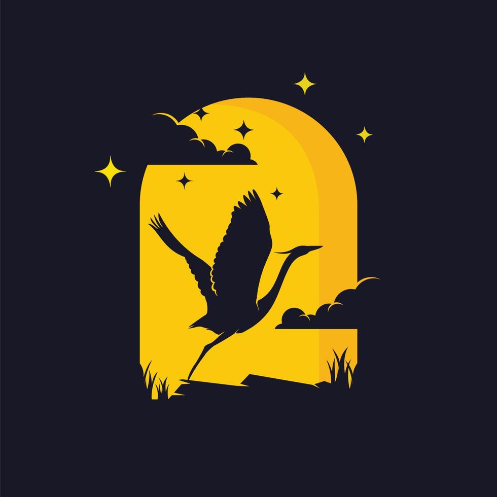 reiger silhouet logo ontwerp sjabloon vector