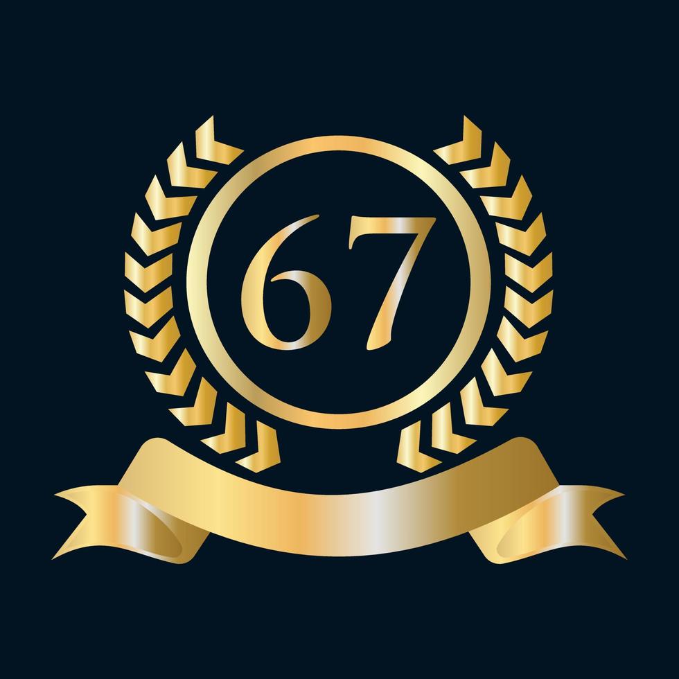 67 verjaardag viering goud en zwart sjabloon. luxe stijl goud heraldisch kam logo element wijnoogst laurier vector