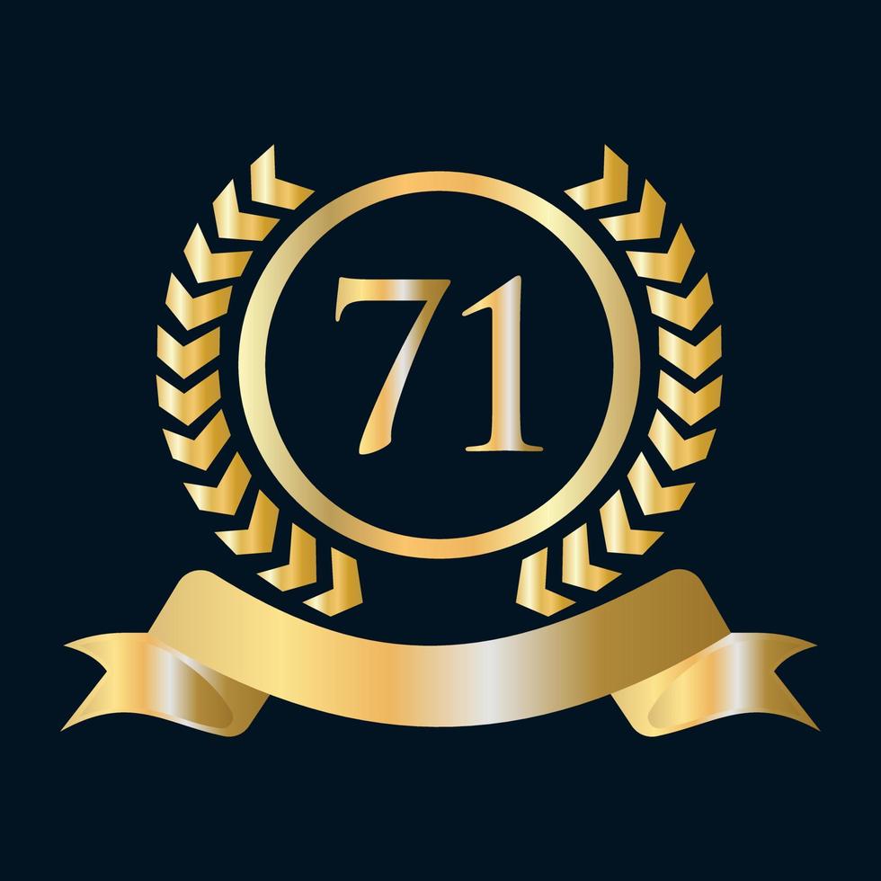 71 verjaardag viering goud en zwart sjabloon. luxe stijl goud heraldisch kam logo element wijnoogst laurier vector