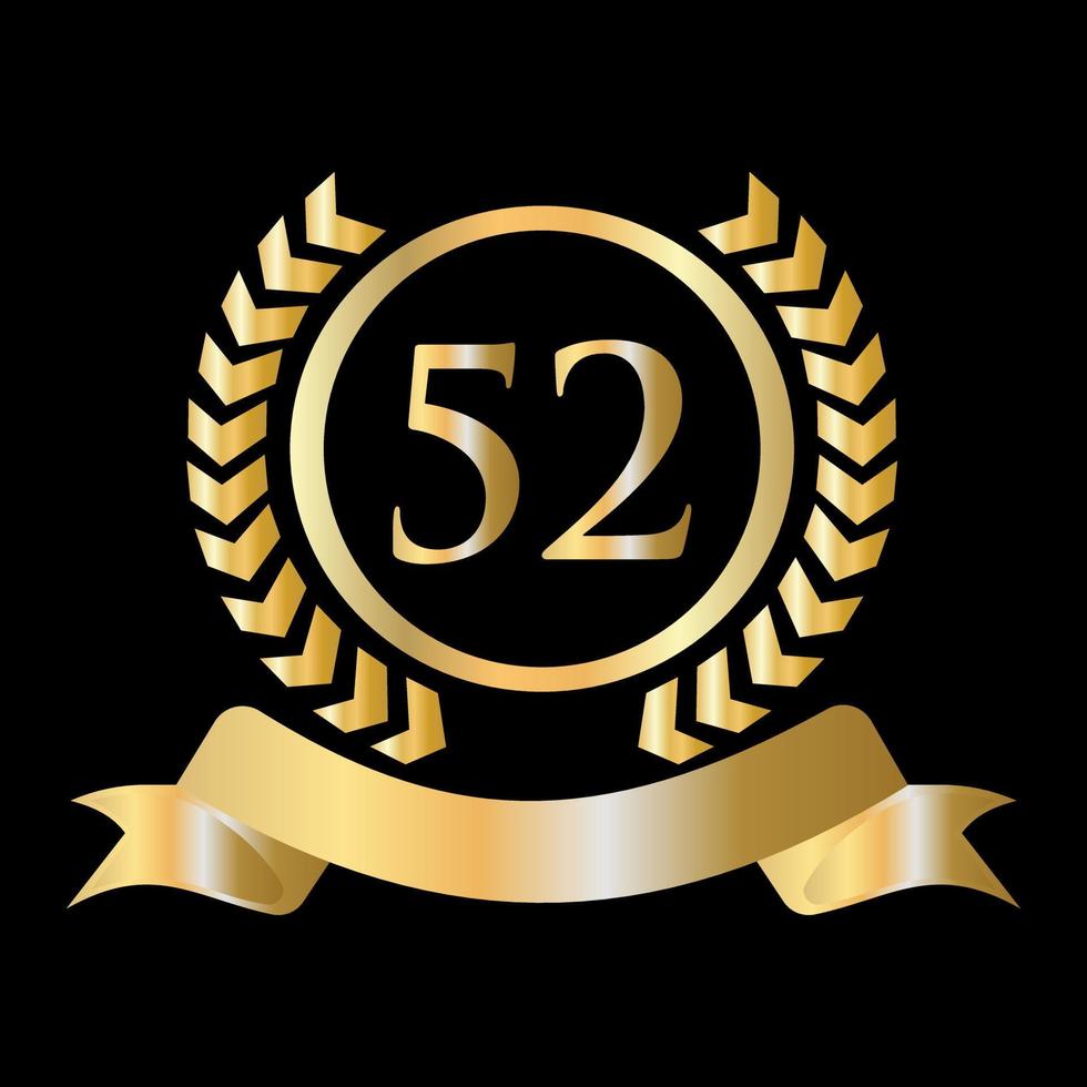 52 verjaardag viering goud en zwart sjabloon. luxe stijl goud heraldisch kam logo element wijnoogst laurier vector