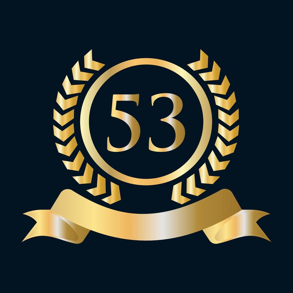 53 verjaardag viering goud en zwart sjabloon. luxe stijl goud heraldisch kam logo element wijnoogst laurier vector
