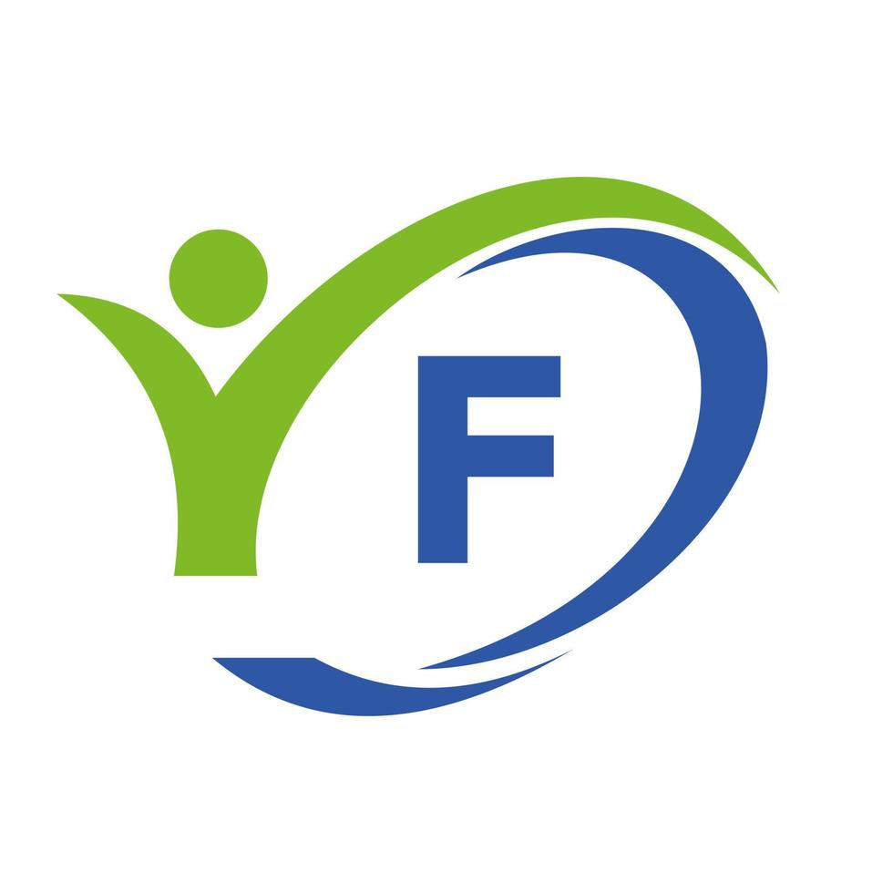 eerste brief f logo, medisch ontwerp met menselijk symbool vector