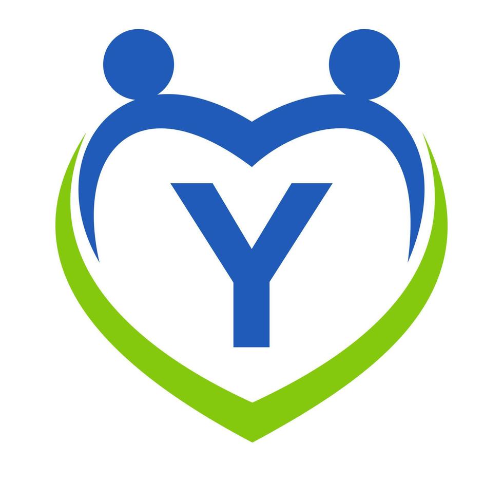 Gezondheid zorg teken Aan brief y sjabloon. eenheid en samenspel logo ontwerp. liefdadigheid en bijdrage fundament logotype vector