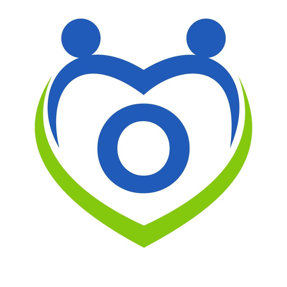 Gezondheid zorg teken Aan brief O sjabloon. eenheid en samenspel logo ontwerp. liefdadigheid en bijdrage fundament logotype vector