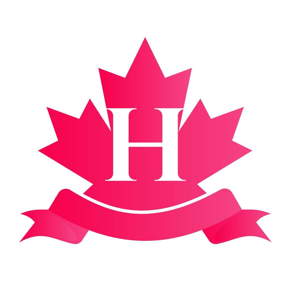 Canadees rood esdoorn- Aan brief h zegel en lintje. luxe heraldisch kam logo element wijnoogst laurier vector