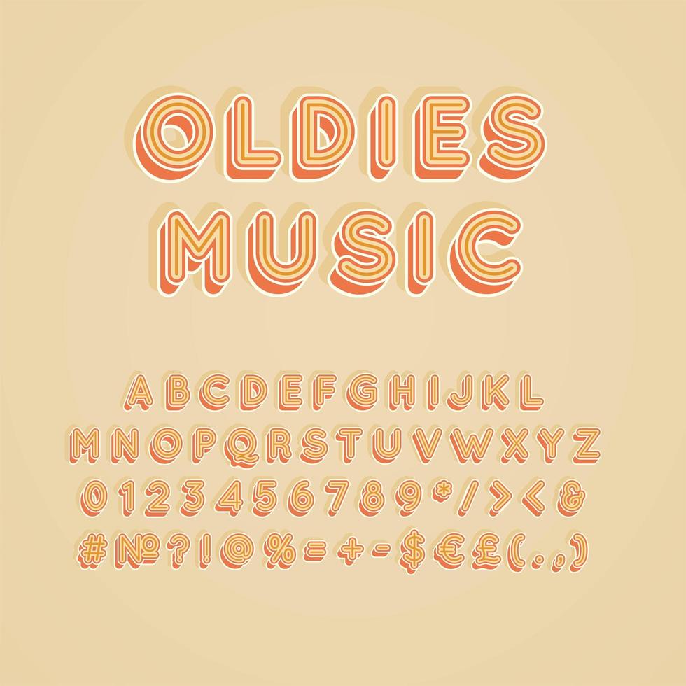 oldies muziek vintage 3D-vector alfabet set vector