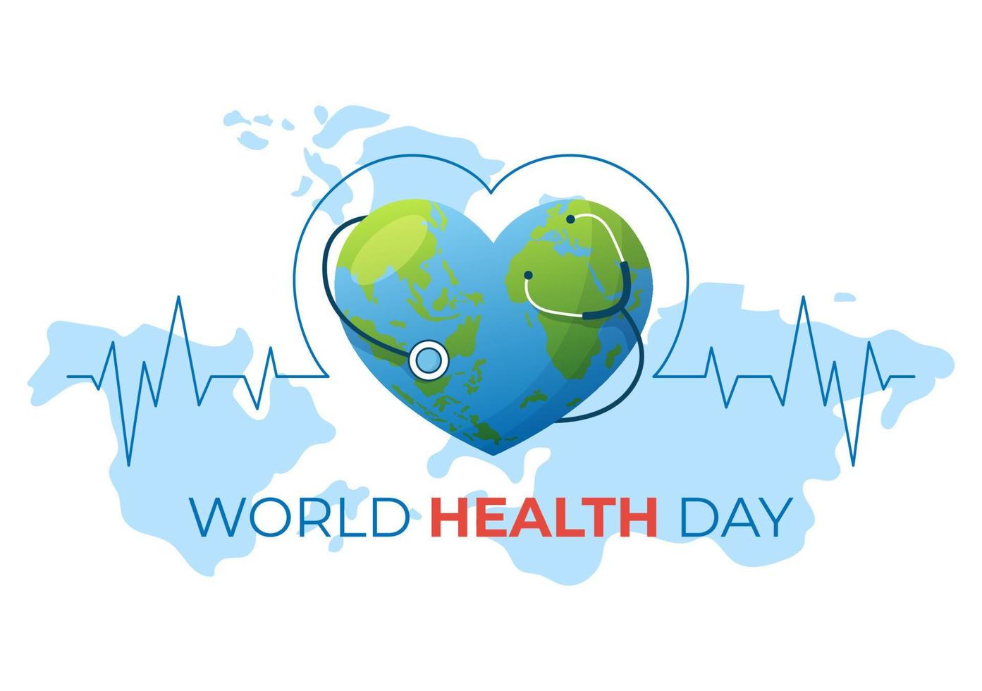 wereld Gezondheid dag Aan april 7e illustratie met aarde en gezondheidszorg voor web banier of landen bladzijde in vlak tekenfilm hand- getrokken Sjablonen vector