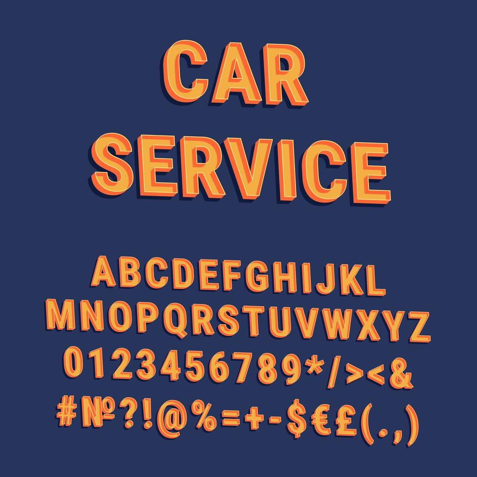 auto service vintage 3D-vector alfabet set vector