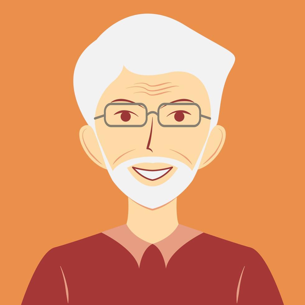 portret van een ouderen Mens vervelend bril. avatar van een opa voor sociaal media. vlak vector illustratie