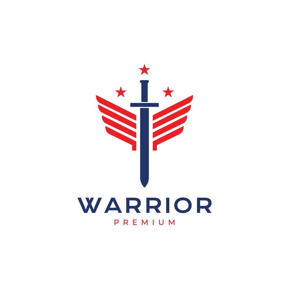 zwaard krijger oorlog legende Vleugels sterren logo ontwerp vector icoon illustratie sjabloon