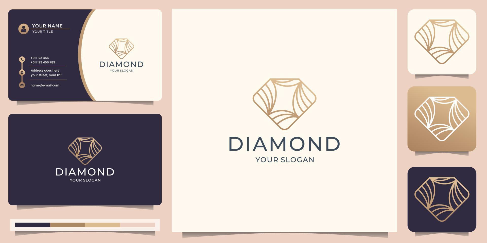 minimalistische luxe diamant edelsteen contour symbool met bedrijf kaart ontwerp. vector