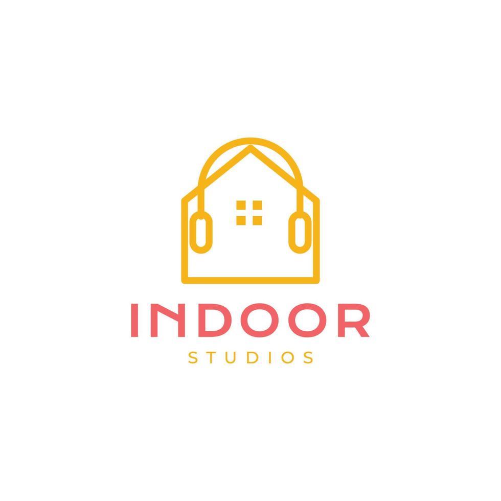 minimalistische huis huis met koptelefoon muziek- studio's logo ontwerp vector icoon illustratie sjabloon
