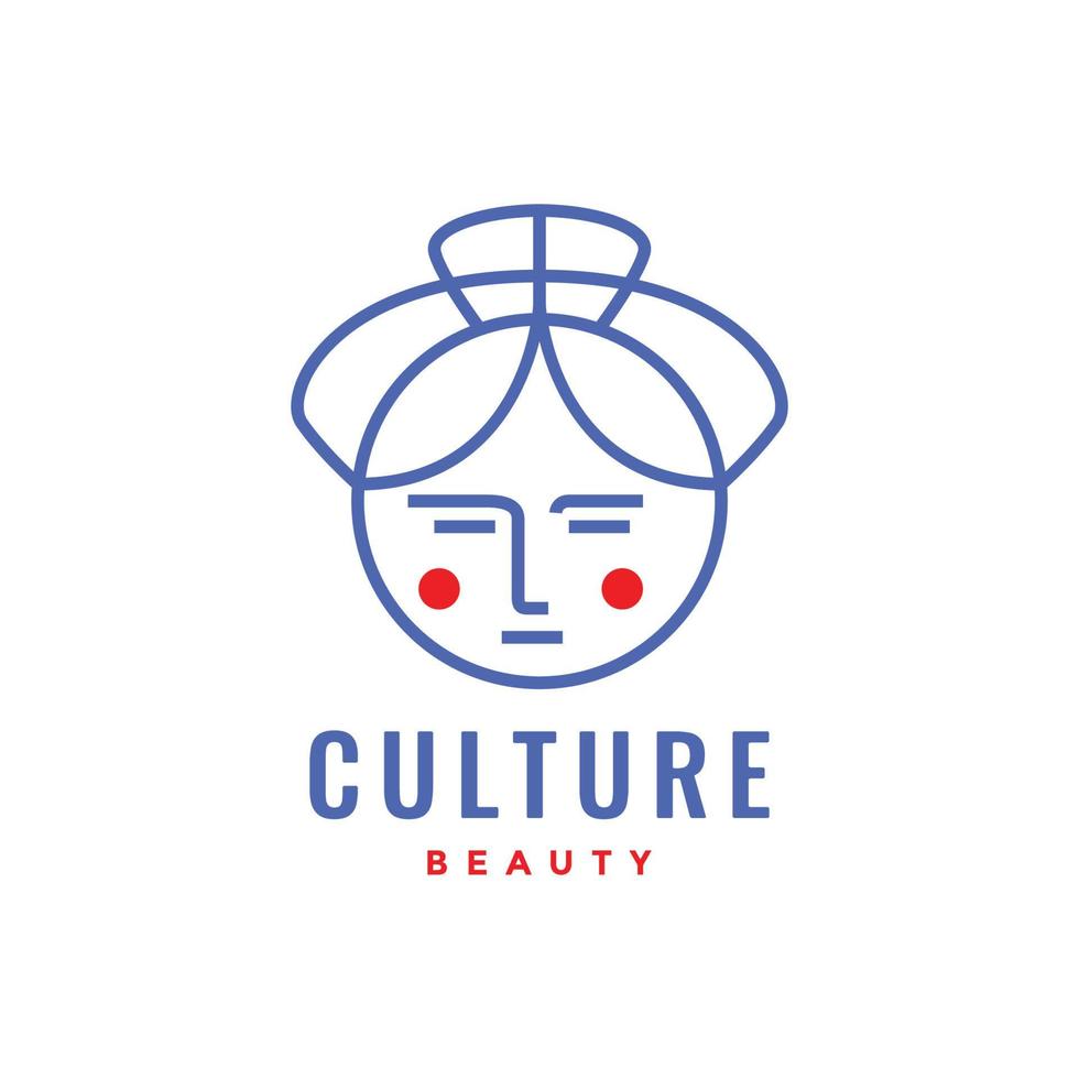 Japan gezicht meisje mooi cultuur lijn mascotte meetkundig logo ontwerp icoon illustratie sjabloon vector