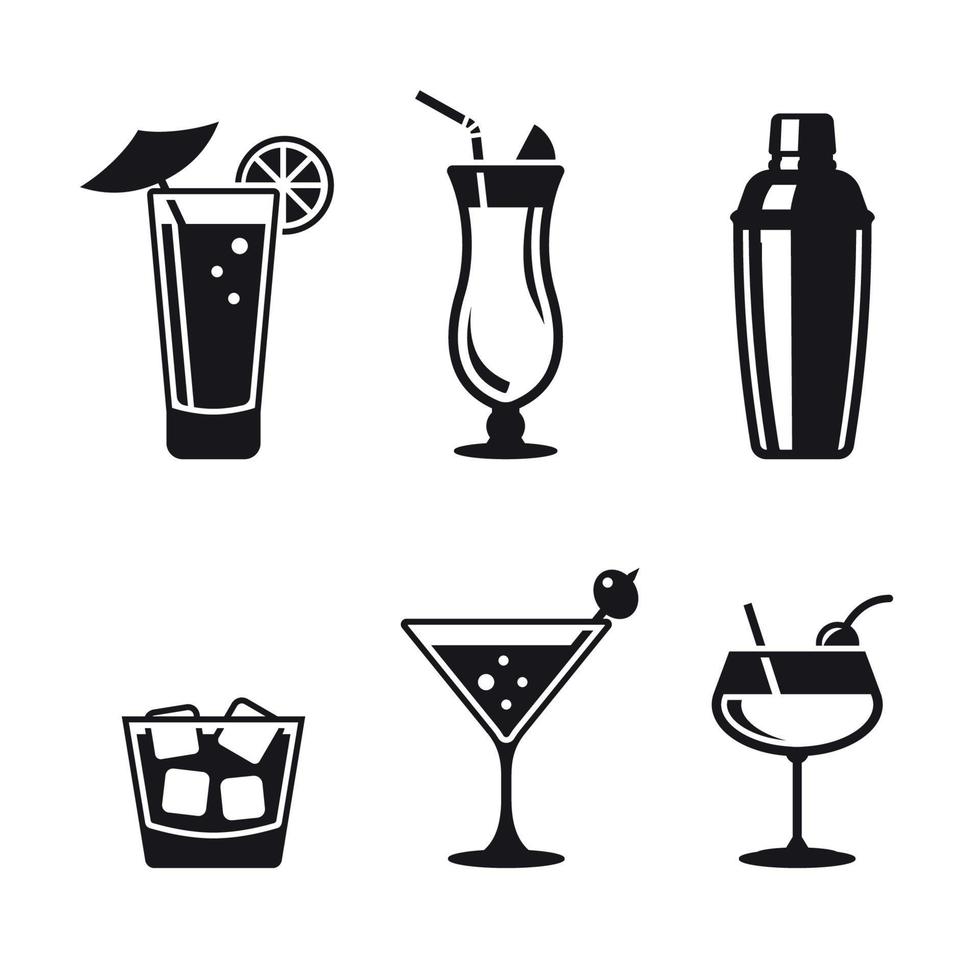 cocktail pictogrammen set. zwart Aan een wit achtergrond vector