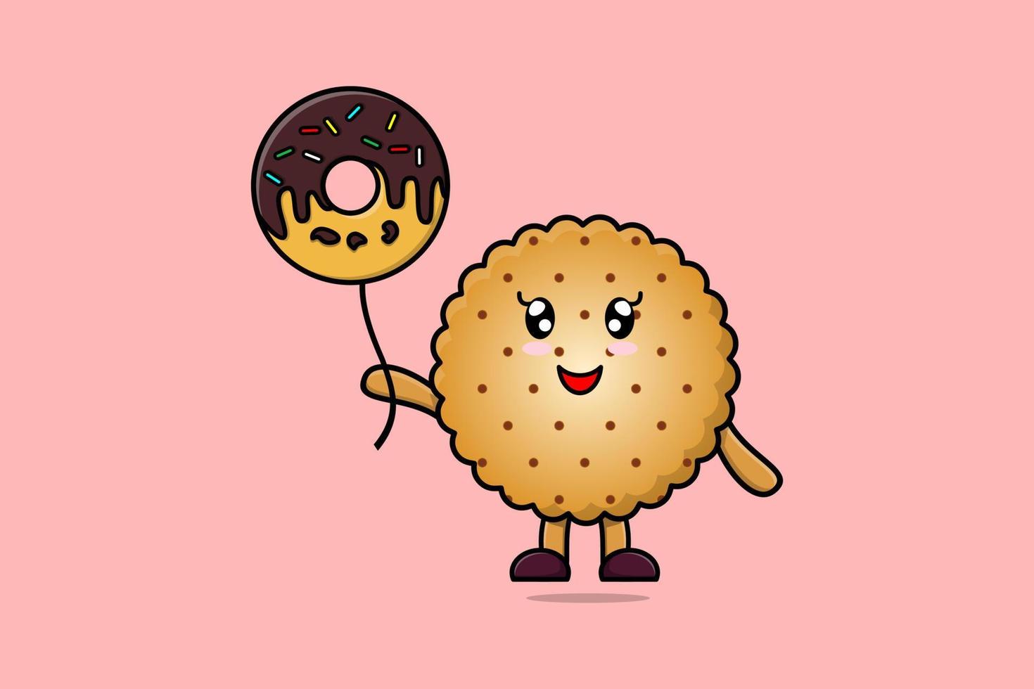 schattig tekenfilm koekjes drijvend met donuts ballon vector