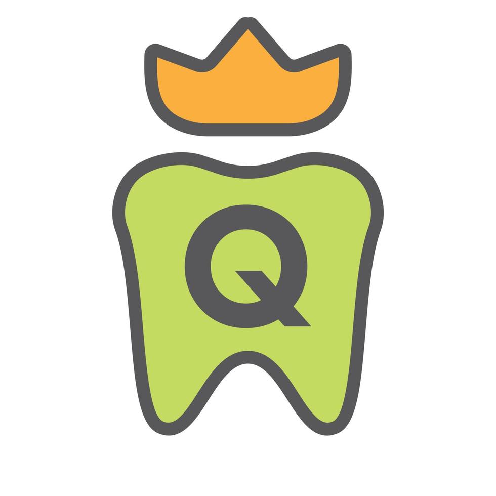 tandheelkundig logo ontwerp Aan brief q kroon symbool. tandheelkundig zorg logo teken, kliniek tand koning logo ontwerp met luxe vector sjabloon