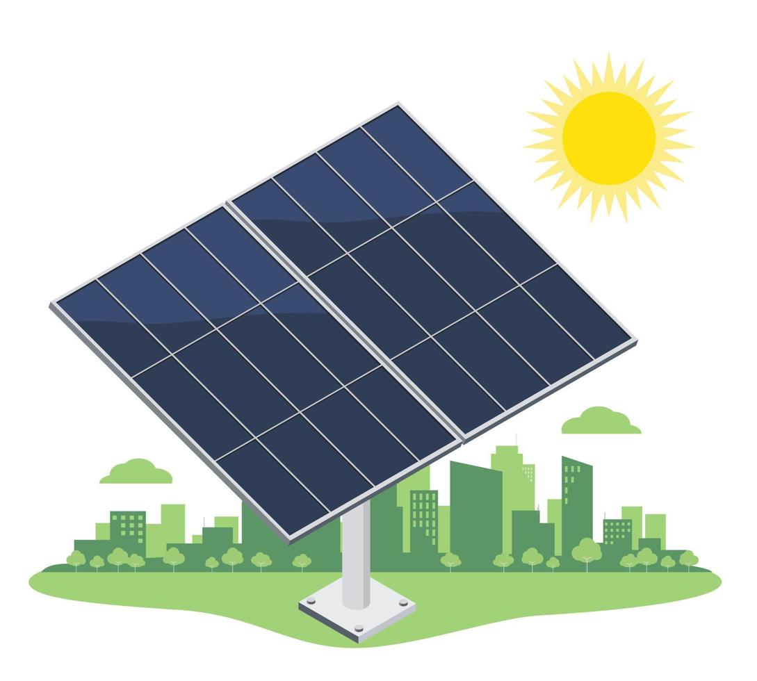 zonne- paneel schoon energie voor toekomst stad ecologie concept isometrische geïsoleerd illustratie symbolen vector