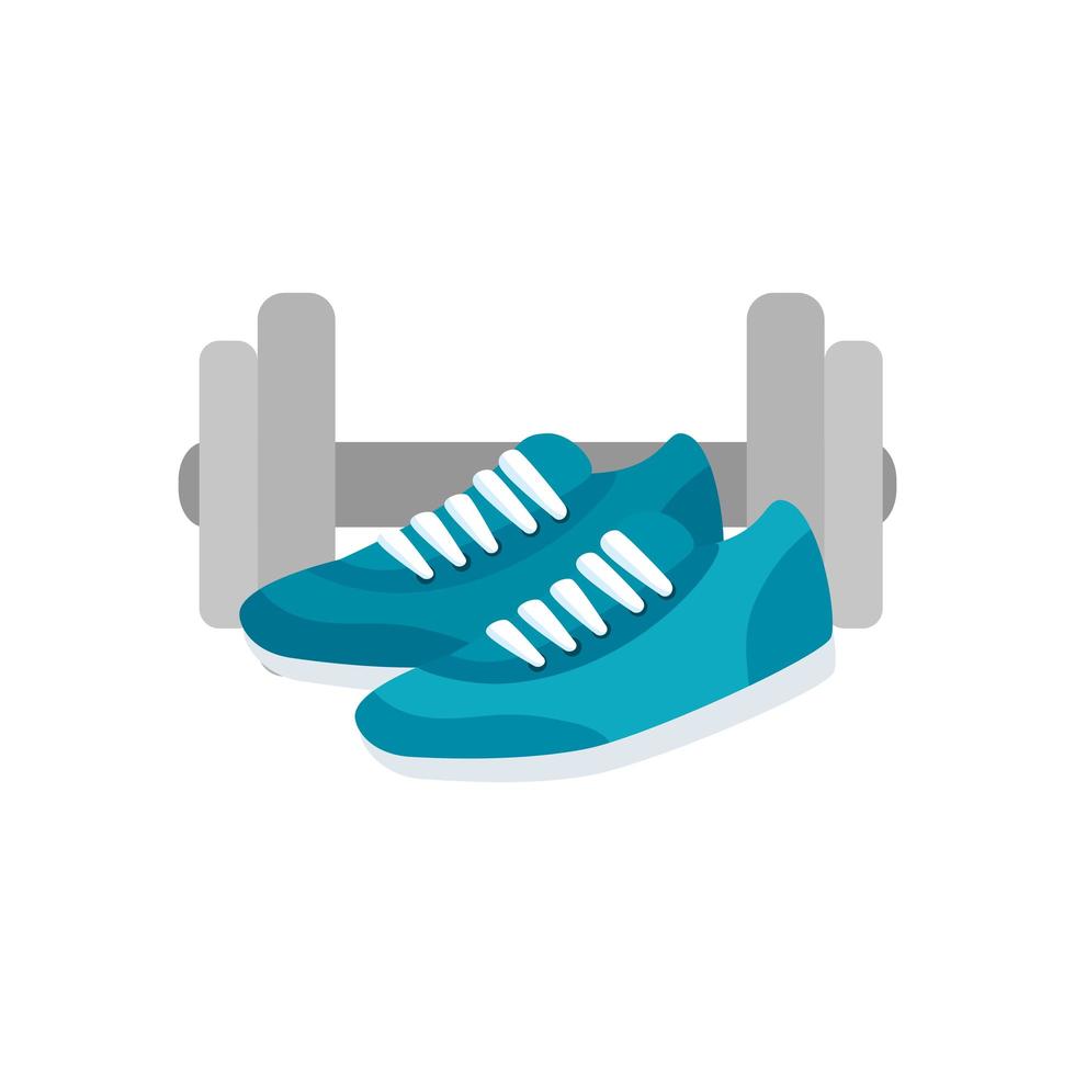 schoenen van sport met geïsoleerde halter pictogram vector