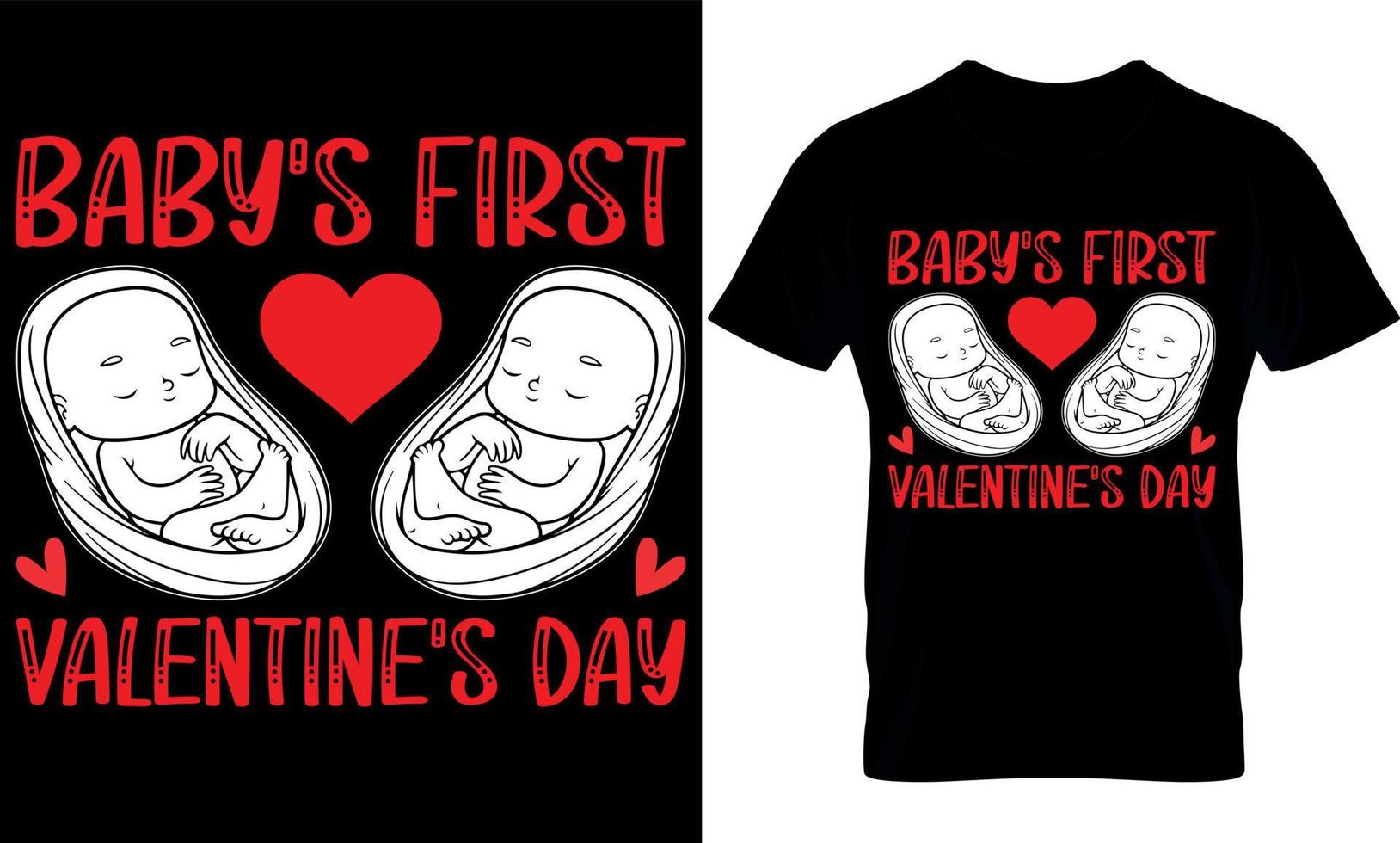 baby's eerste Valentijnsdag dag. Valentijnsdag t-shirt ontwerp sjabloon. vector