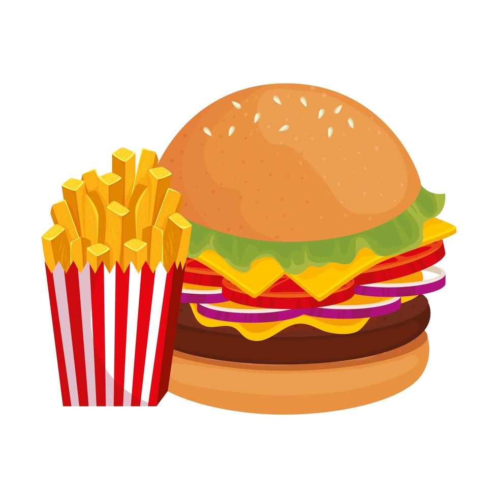 heerlijke hamburger met frietjes fastfood pictogram vector