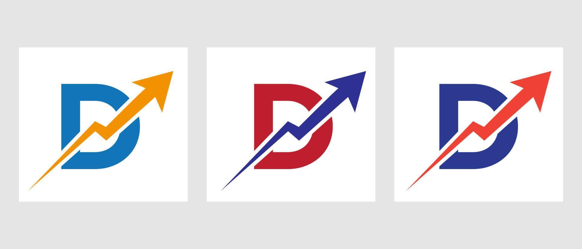 brief d financiën logo concept met groei pijl symbool vector