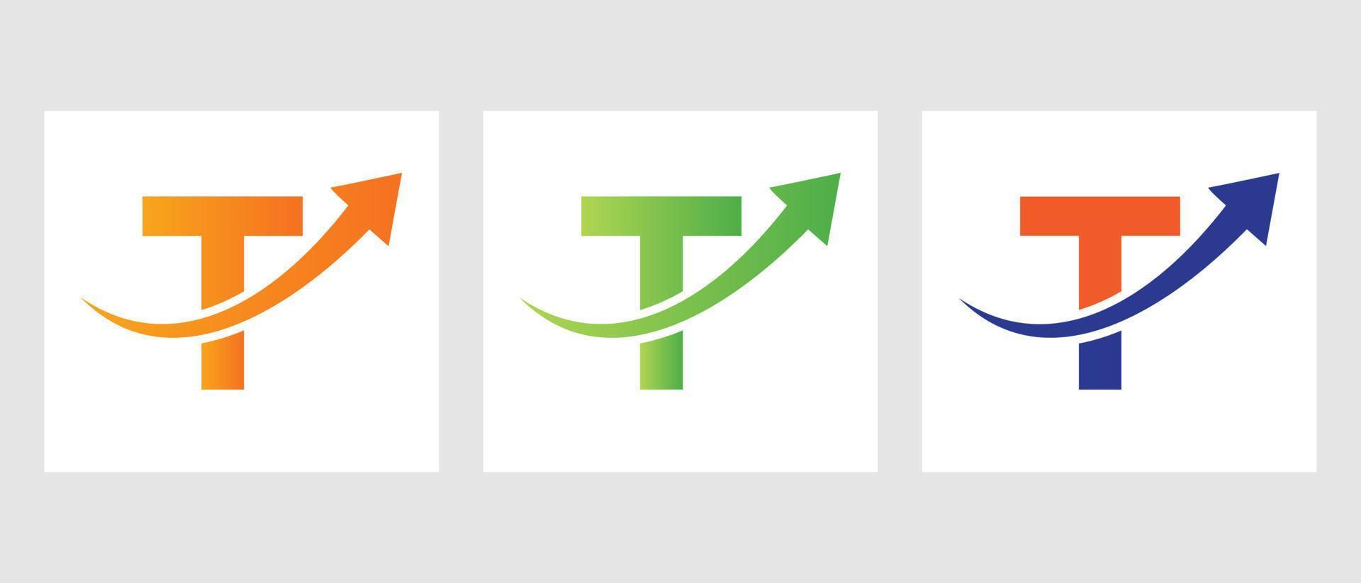 brief t financiën logo concept met groei pijl symbool vector