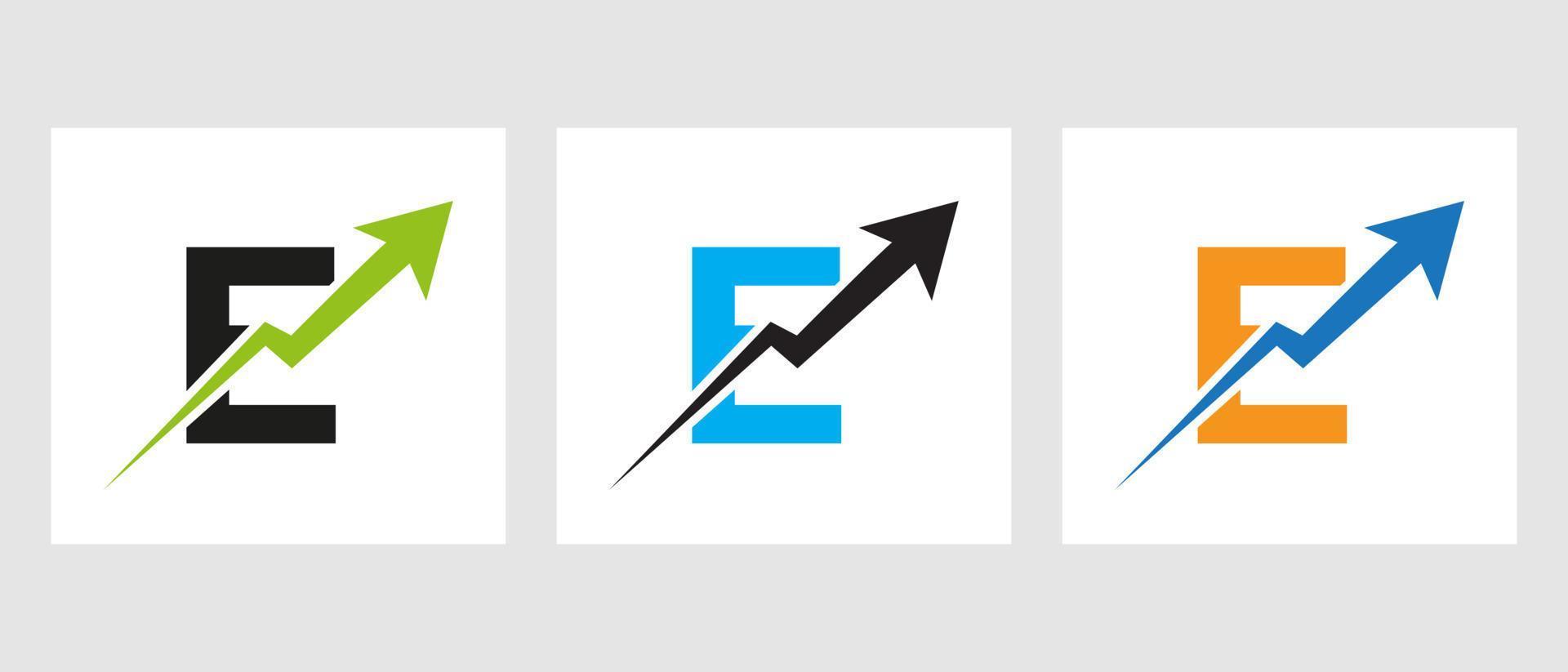 brief e financiën logo concept met groei pijl symbool vector