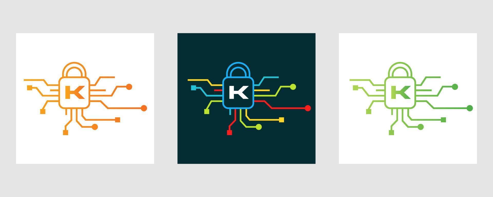 brief k cyber veiligheid logo. internet veiligheid teken, cyber bescherming, technologie, biotechnologie symbool vector