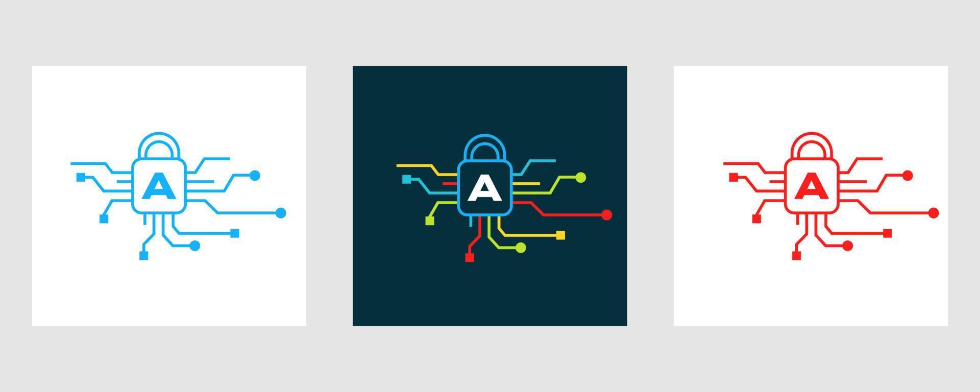 brief een cyber veiligheid logo. internet veiligheid teken, cyber bescherming, technologie, biotechnologie symbool vector
