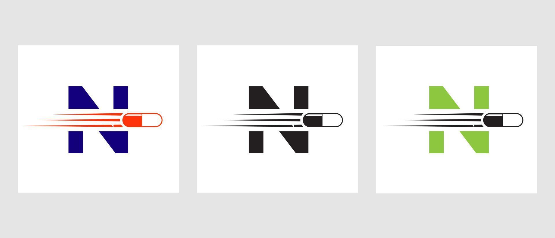 brief n geneeskunde logo. medisch logotype concept met geneeskunde aambeien symbool vector