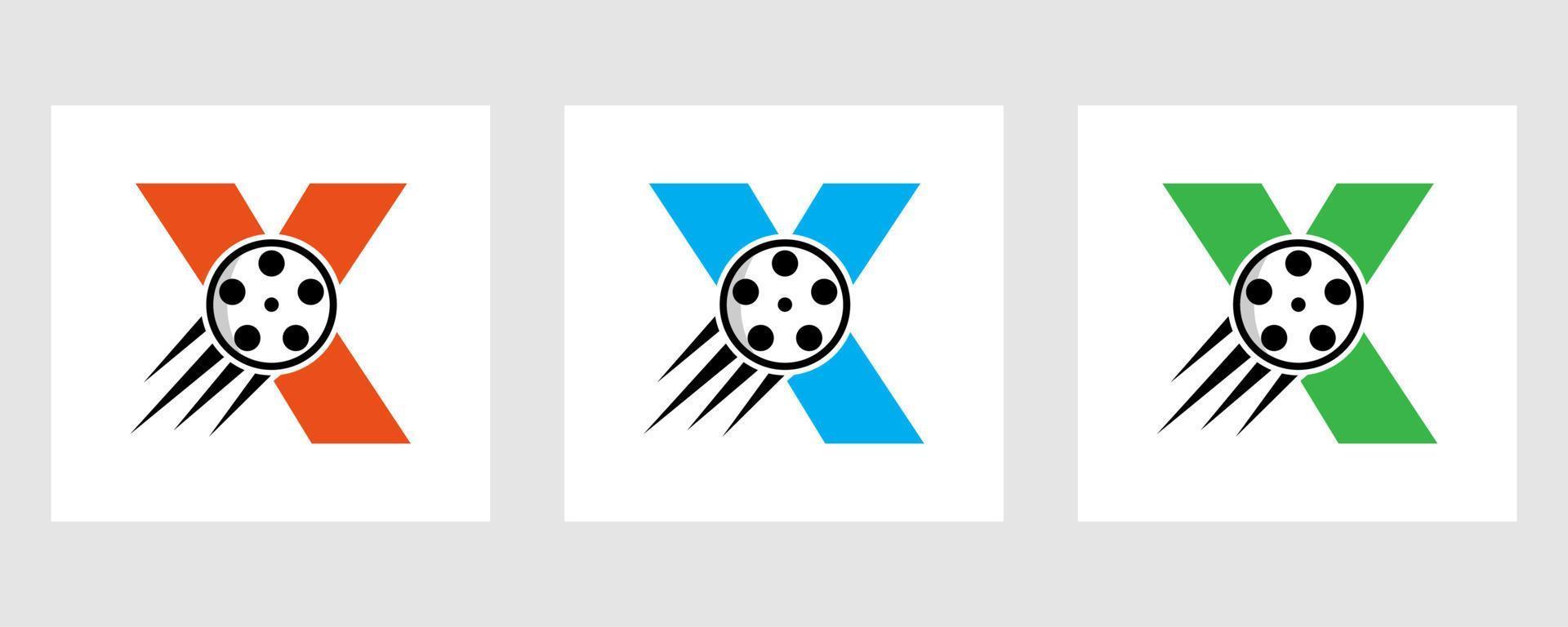 brief X film logo concept met film haspel voor media teken, film regisseur symbool vector