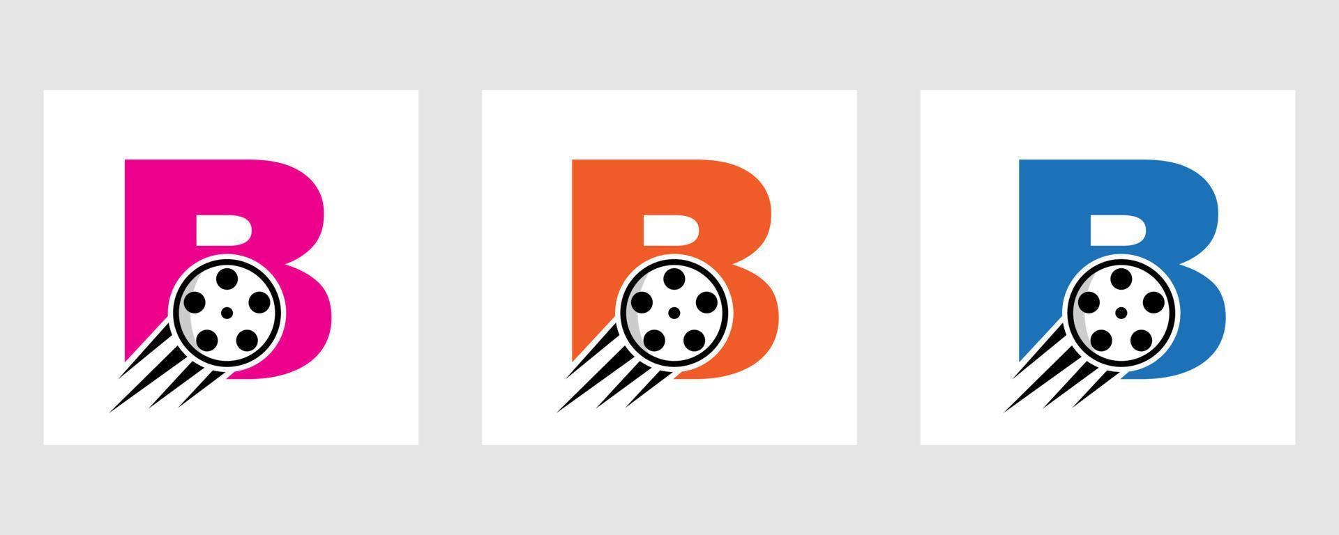brief b film logo concept met film haspel voor media teken, film regisseur symbool vector
