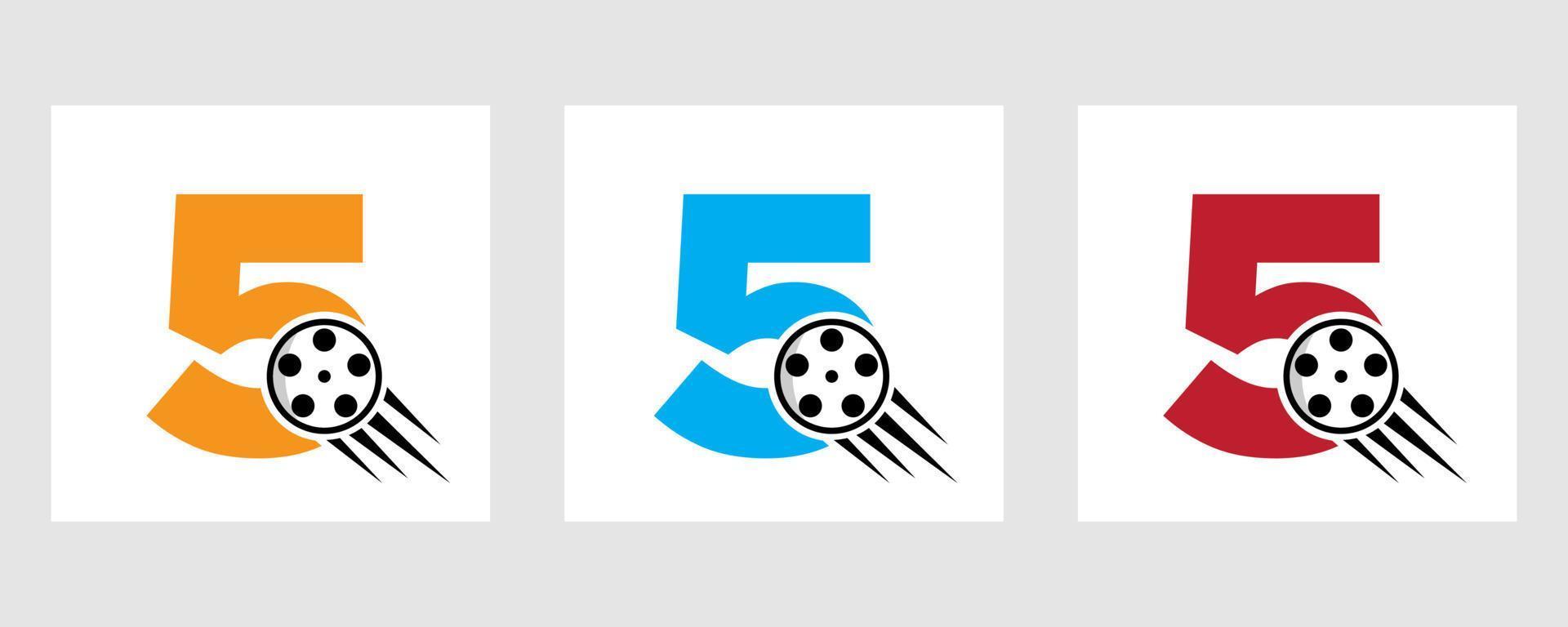 brief 5 film logo concept met film haspel voor media teken, film regisseur symbool vector
