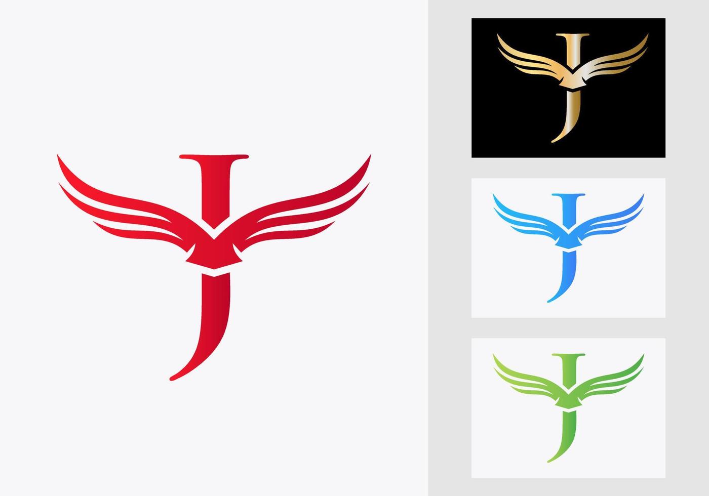 j brief vleugel logo ontwerp. eerste vliegend vleugel symbool vector