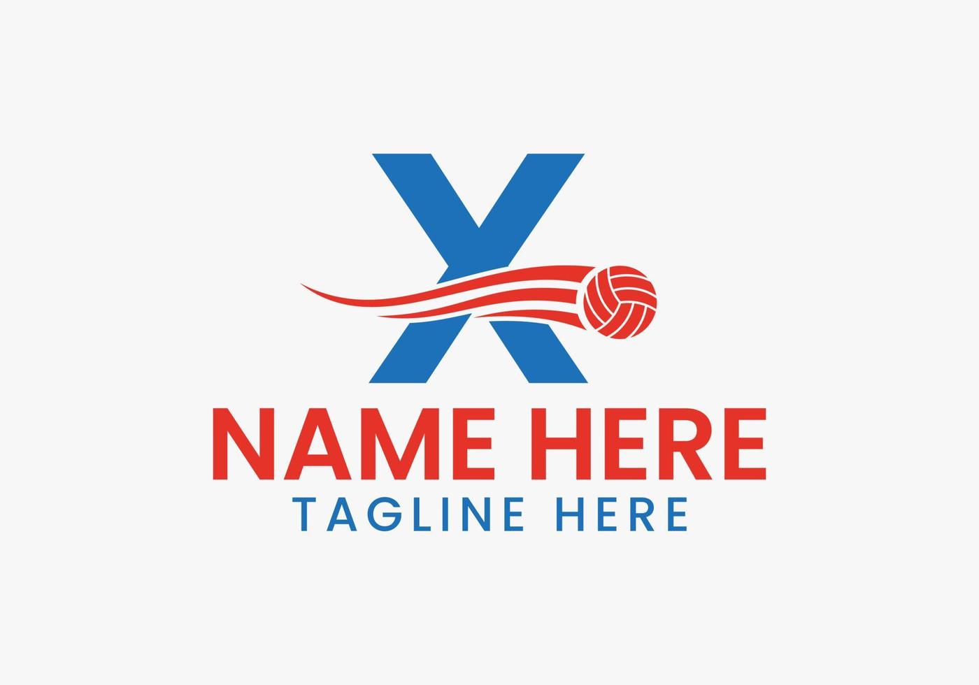 brief X volleybal logo concept met in beweging volley bal icoon. volleybal sport- logotype vector