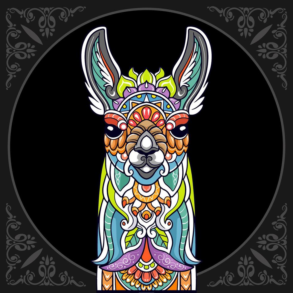 kleurrijk lama hoofd mandala kunsten geïsoleerd Aan zwart achtergrond vector